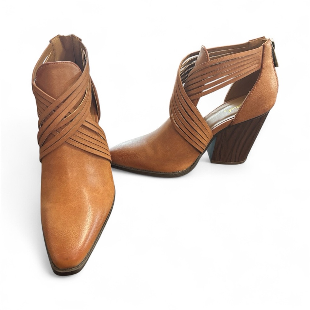 Tan Ankle Boots with Block Heel